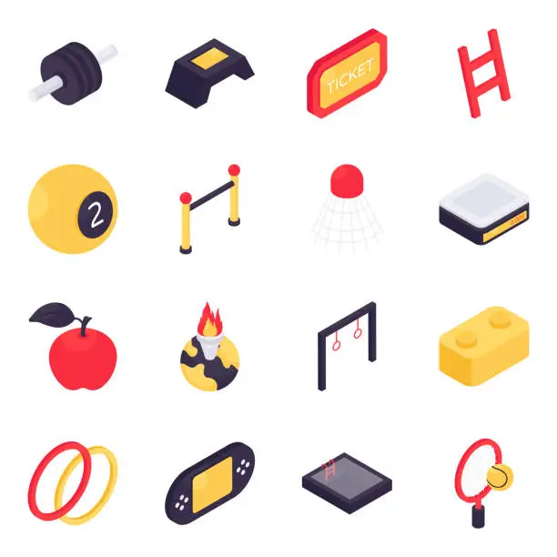 Vector illustration of Set of Sports and fitness Isometric Icons
