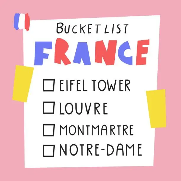 Vector illustration of France. Cute bucket list.