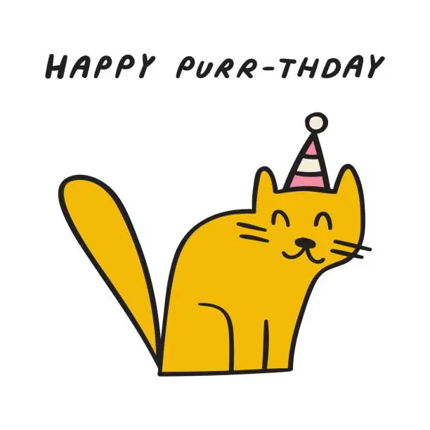 Vector illustration of Smiling funny cat. Happy purr-thday.