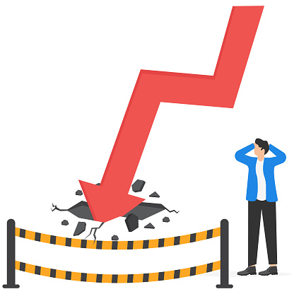 The stock market or crypto-currency has declined. economic crisis or investment risk the concept of volatility A businessman or investment professional analyzes the reasons for the loss.