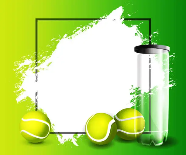 Vector illustration of Concept of sport and victory in modern style. Packaging, tube, container for tennis balls on an abstract color background. Stylish vector template for with copy space.
