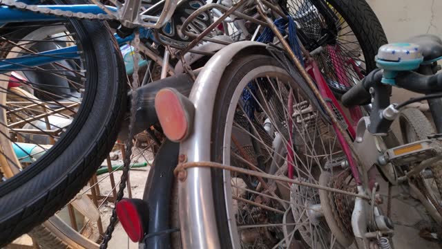 Vintage Bicycles in Close-Up at Parking Lot