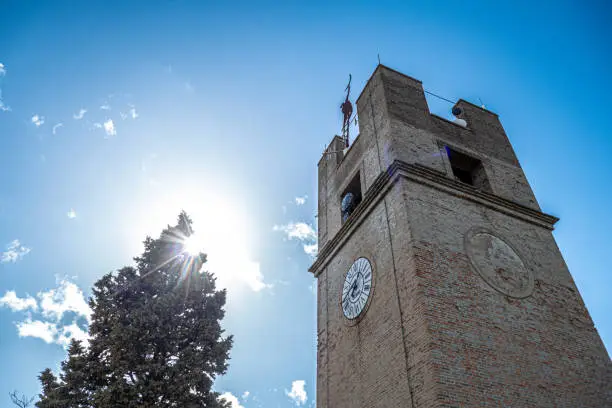 A clock tower in Peglio, a village in Italy