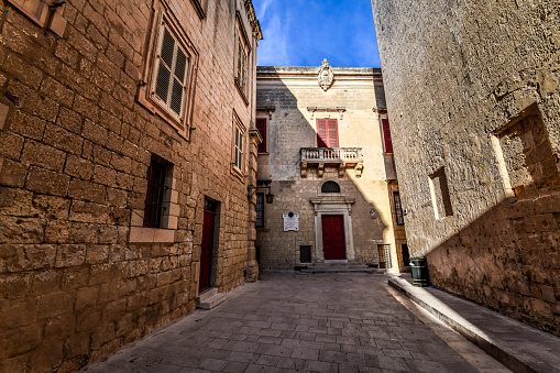 Old Beautiful Buildings Around St. Paul's Cathedral In Mdina, Malta