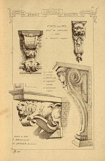 Vintage illustration Architectural Bracket, Console, History of architecture, decoration and design, art, French, Victorian, 19th Century