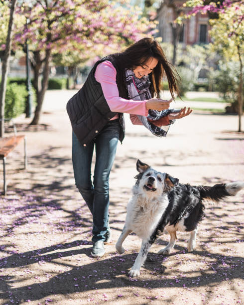 istock woman playing with the dog 2135294303