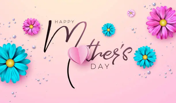 Vector illustration of Mother's Day Banner Illustration with Spring Flower and Typography Letter on Pink Background. Happy Mother Day Vector Celebration Design for Postcard, Greeting Card, Flyer, Invitation, Brochure, Poster.