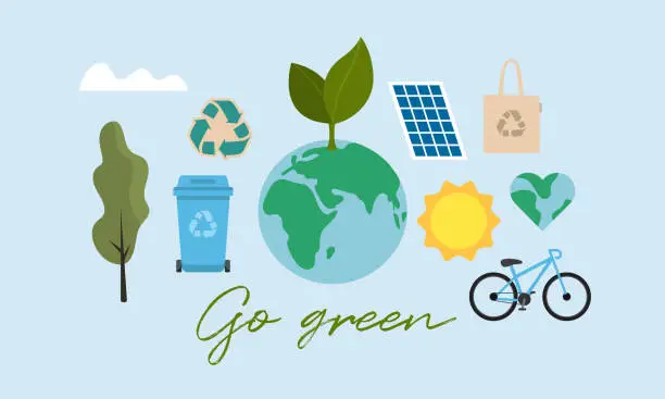 Vector illustration of Go green. Ecology and sustainability poster.