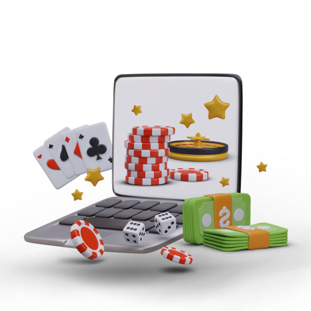 istock Open realistic laptop, casino elements. Concept of online betting, playing on Internet 2135363714