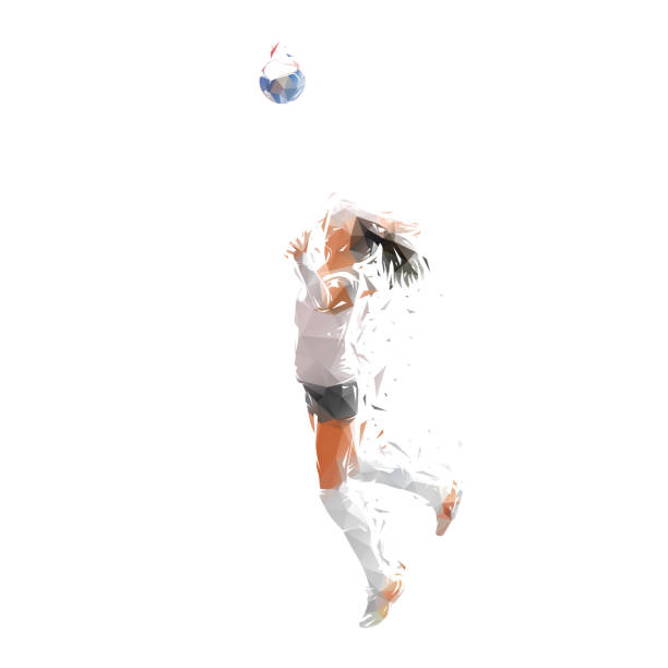istock Volleyball player, low poly woman, isolated geometric illustration, side view. Female volleyball logo 2135388353