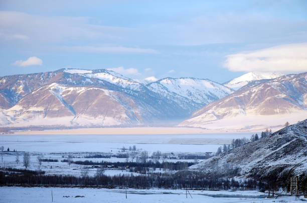 istock Cold snowy mountain landscape at sunset. 2135411760