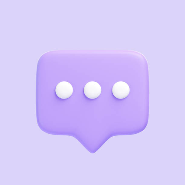 Purple speech bubble icon isolated on purple background. 3D icon, sign and symbol. Cartoon minimal style. Front view. 3D Render Illustration