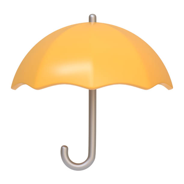 Yellow umbrella isolated on white background. 3D icon, sign and symbol. Cartoon minimal style. Front view. 3D Render Illustration