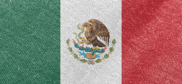 Mexico flag fabric cotton material wide flag wallpaper, Textured national flag of Mexico for graphic and web design purposes.