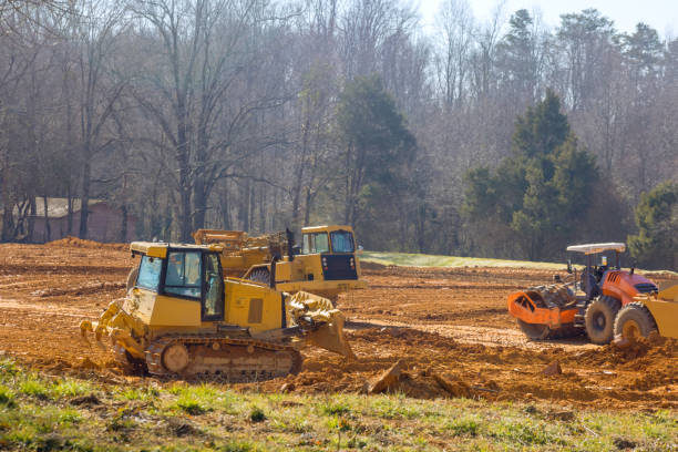 istock Construction equipment is being used to prepare an area for infrastructure property on a construction site 2135439027