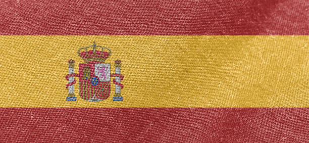 Spain flag fabric cotton material wide flag wallpaper, Textured national flag of Spain for graphic and web design purposes.
