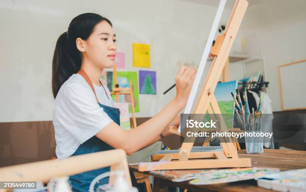 Top Student Drawing Art Student Drawing With Watercolor Painting On Canvas Doing Some Art ...