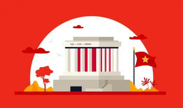 Vector illustration of Mausoleum of Ho Chi Minh - modern colored vector illustration