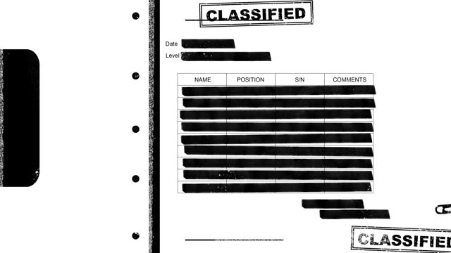 Top secret and confidential paper documents with censorship flash fast on screen