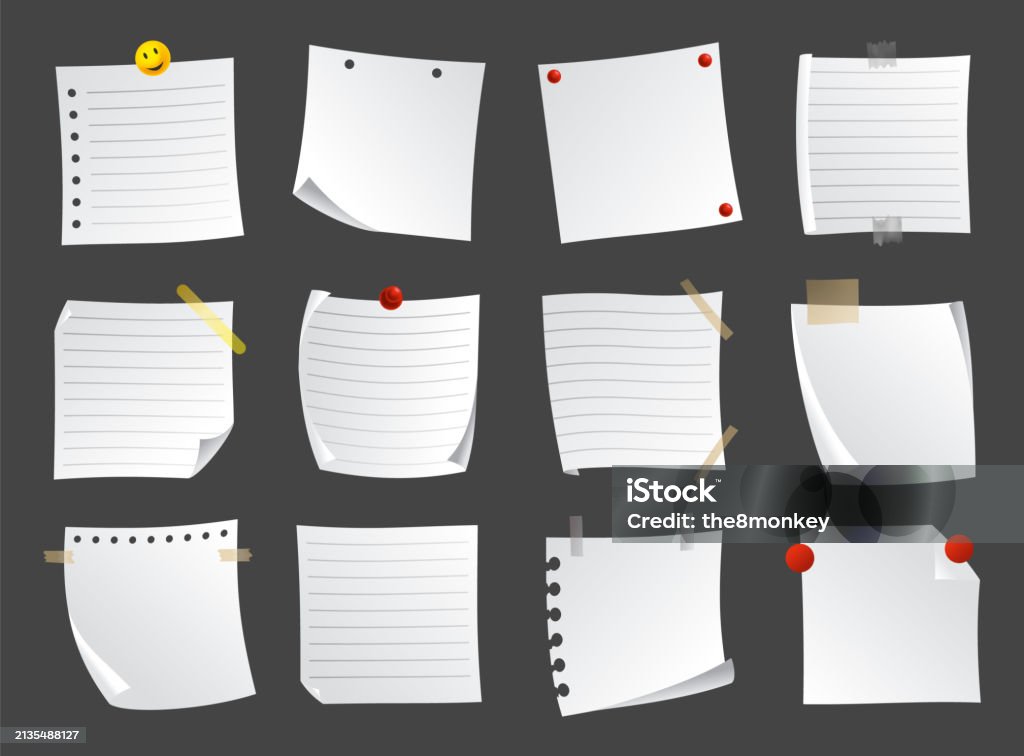 Note Sheet Vector Lined Sticky Notes Set Blank Note Paper Sheets Information Reminder ...