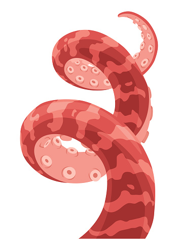 Octopus tentacles or sea squid icon. Spooky marine monster arm on white background. Vector cartoon underwater animal.