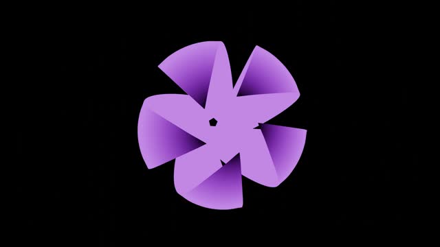 3D animation of violet flower on black background. Close-up, flat lay. Symbol spa lotus shimmers. In Out loop