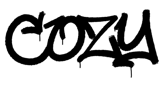 Cozy word black graffiti airbrush spraypaint typography