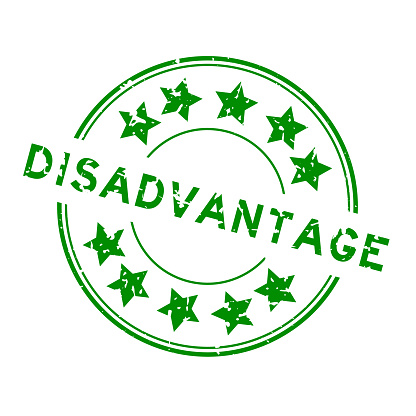 Grunge green disadvantage word with star icon round rubber seal stamp on white background