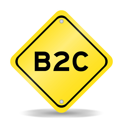 Yellow color transportation sign with word b2c (abbreviation of business to consumer) on white background