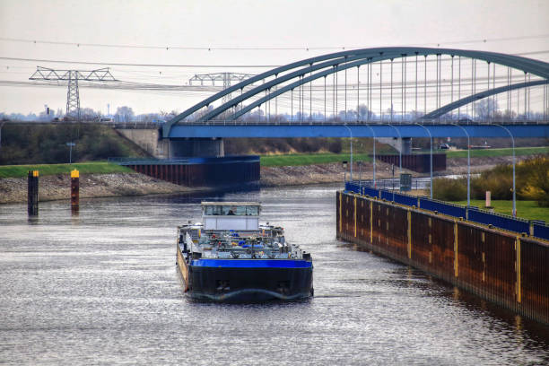 River barge on canal near Magdeburg, Germany.