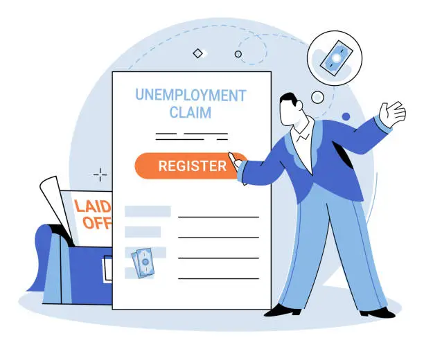 Vector illustration of August Claiming a social welfare payment Child benefit claim form Filing an unemployment claim 20220718 (2)