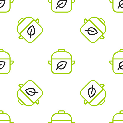 Line Vegan food diet icon isolated seamless pattern on white background. Organic, bio, eco symbol. Vegan, no meat, lactose free, healthy, fresh and nonviolent food. Vector.