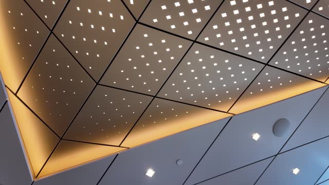 A ceiling decorated with metal materials