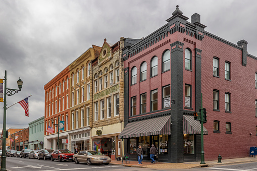 Staunton, Virginia, USA - February 24, 2024:  Historical downtown incorporated in 1801  but was first settled in 1732.