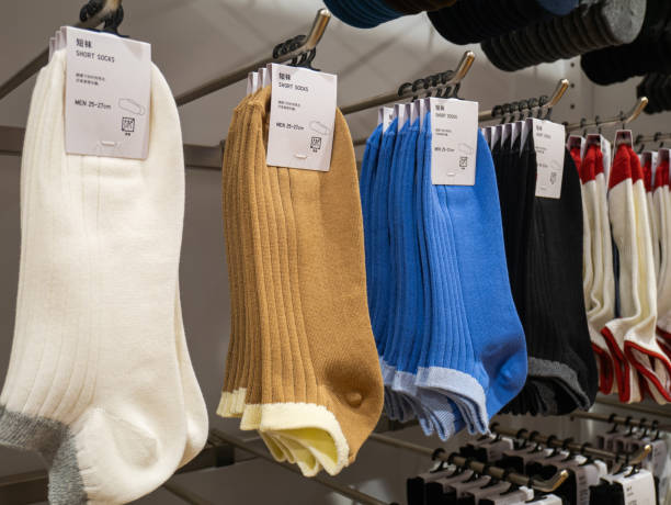 Socks hanging on the shelf in the store