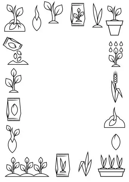 Vector illustration of Planting seeds and growing frame. Agricultural, cultivation and planting illustration.