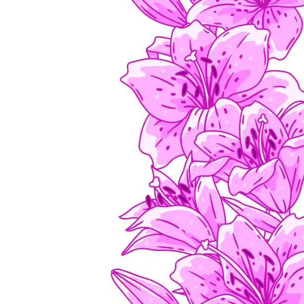 Vector illustration of Pattern with lilies flowers. Beautiful decorative plants.