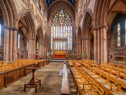 31.03.24 Carlisle, Cumbria, UK.Carlisle is the second smallest of England's ancient cathedrals. Its notable features include figurative stone carving and the largest window in the Flowing Decorated Gothic style in England