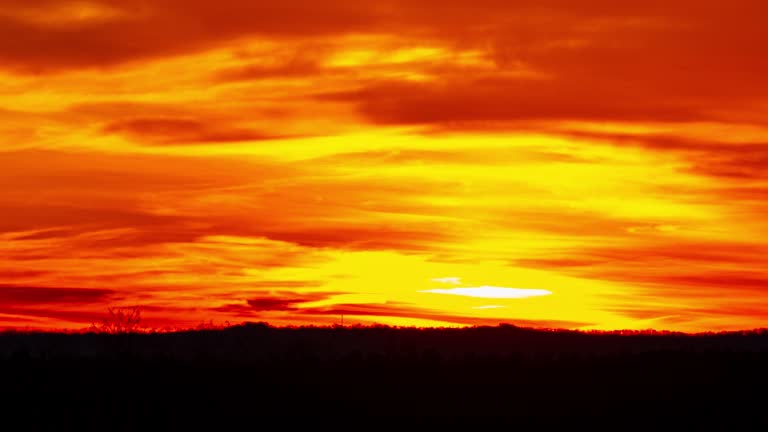 Time Lapse of Sunset Orange Golden Sun on a Cloudy Sky