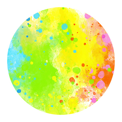 Abstract Watercolor Painting Background of Rainbow Colors in Circular Shapes with paint droplets