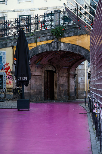 Lisbon, Portugal - February 2, 2024: The famous pink street (Calle Rosa) in early morning