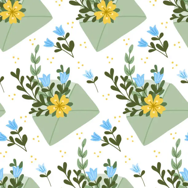 Vector illustration of Flat envelope with stylized flowers pattern