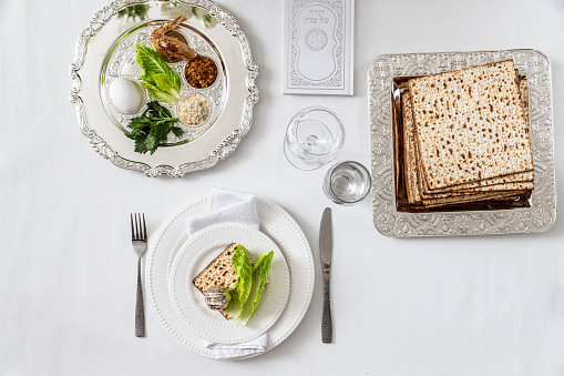 Festive Passover table setting . Pesach celebration