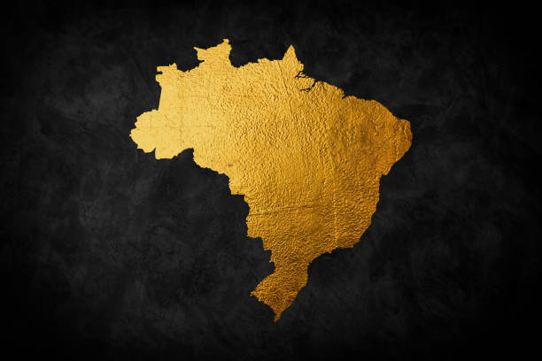 istock Gold texture map of Brazil - abstract metal empty golden gradient template. Vector illustration eps 10. 2135741212