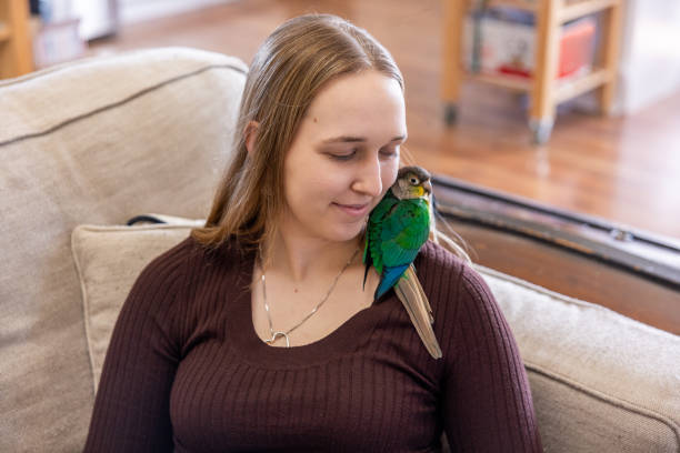 Green Cheek Conure and Young Woman