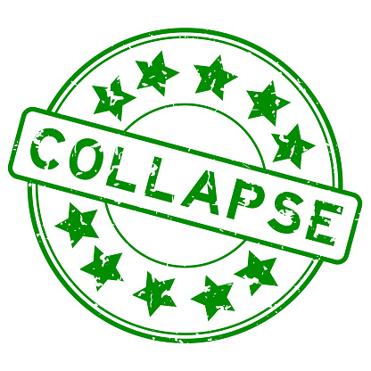 Grunge green collapse word with star icon round rubber seal stamp on white background