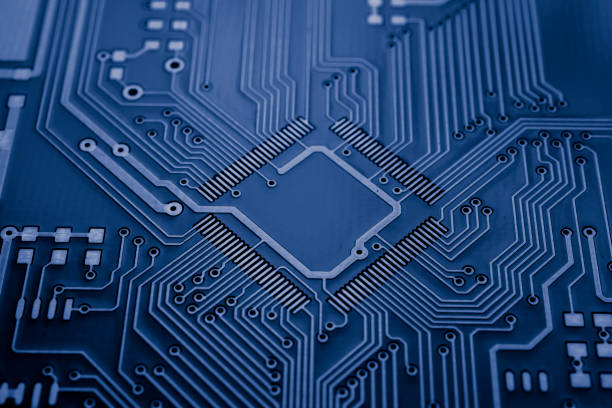 istock dark blue printed circuit. layout of tracks. 2135790888