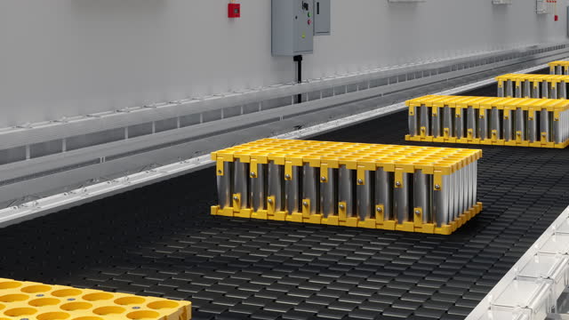 Close-up View Of Lithium-ion Batteries On Production Line