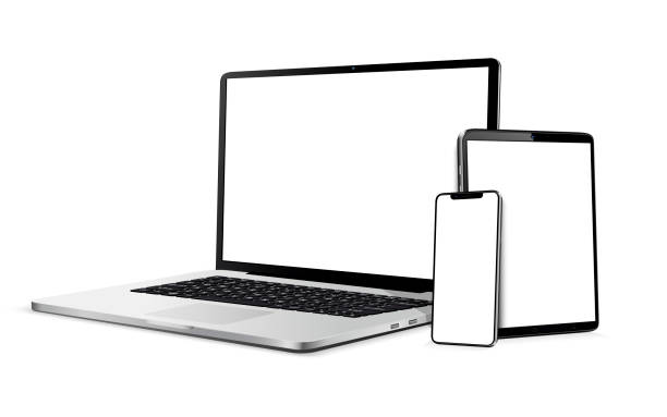 istock Set of modern digital devices template for responsive design presentation. Mockup of laptop, smartphone and tablet pc. 2135798758