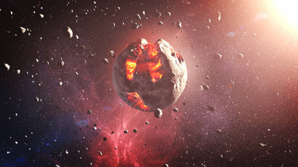 istock Dying alien planet with hot magma and asteroids 2135805078